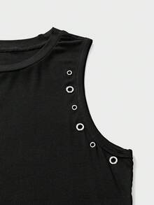 AXEPEAK Men's Black Eyelet Design Crew Neck Casual Streetwear Tank Top Club Summer - Black - View 5