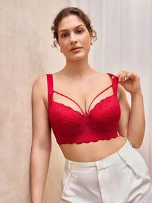 Bralution Plus Size Women Comfortable Underwire Lace Bra - Red - View 5