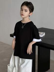 Dazy Kids Áo thun ngắn tay cổ tròn in chữ dành cho bé trai tuổi teen, kiểu dáng thường ngày. - màu đen - Xem 3