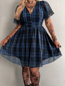 Whyspr Plus Size Spring/Summer Plaid Vacation Dress - Multicolor - View 4