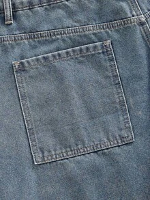 ROMWE MEN Street Life Quần short denim nam hai lớp cạp chun rách có miếng vá hình chữ thập. - Màu xanh lam - Xem 5