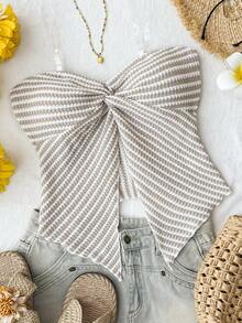 SHEIN Áo tank top dệt kim kẻ sọc phong cách thường ngày cho nữ tuổi teen, thích hợp cho kỳ nghỉ hè. - Nhiều màu - Xem 1
