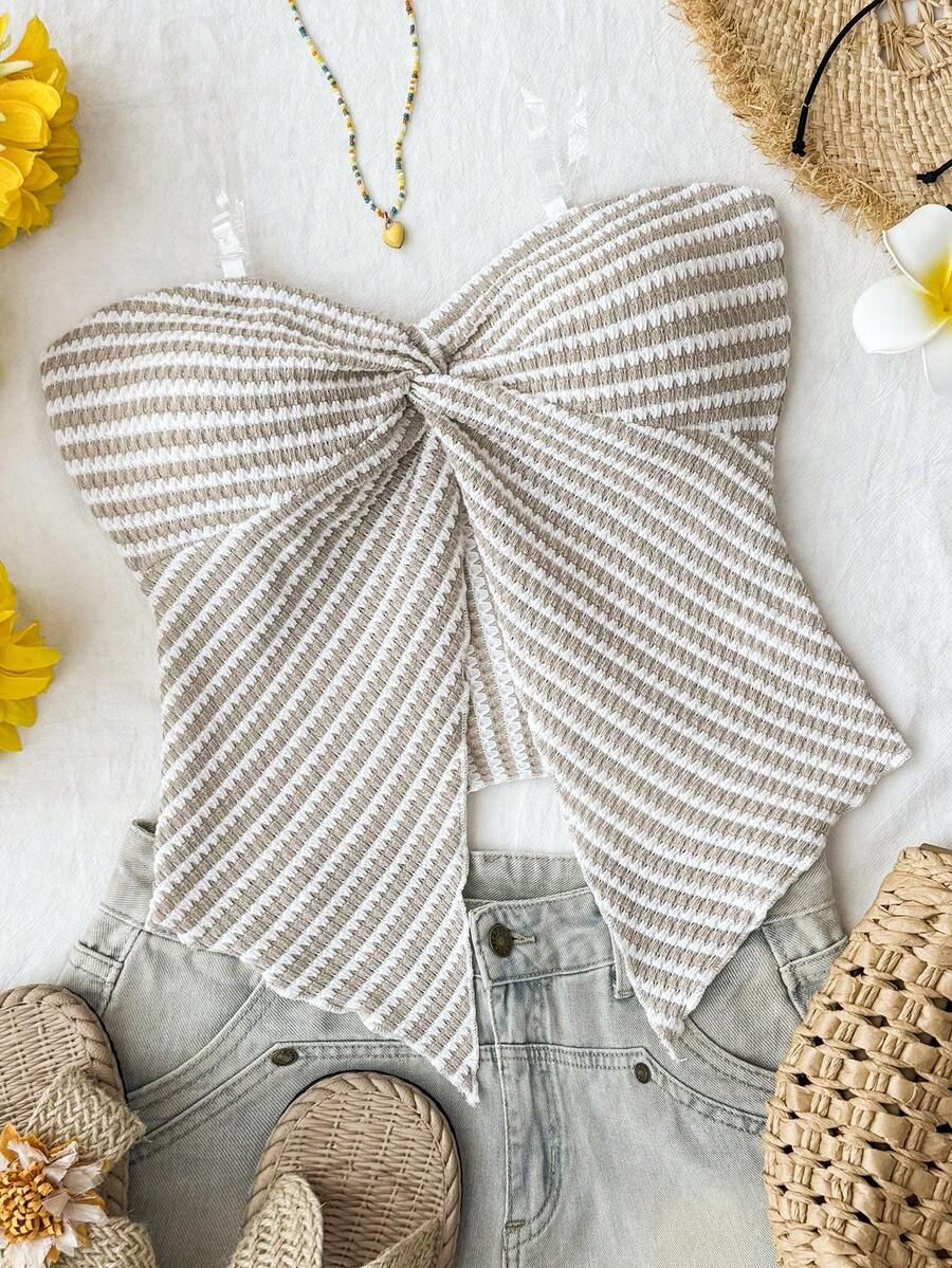 SHEIN Áo tank top dệt kim kẻ sọc phong cách thường ngày cho nữ tuổi teen, thích hợp cho kỳ nghỉ hè. - Nhiều màu - Xem 1