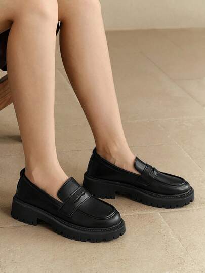 Alvarani Mocasines de cuero negro para mujer, zapatos transpirables y ligeros con suela gruesa, cinturón decorativo, oxfords planos casuales, suela suave y cómoda, estilo escolar, otoño/primavera/todo el año