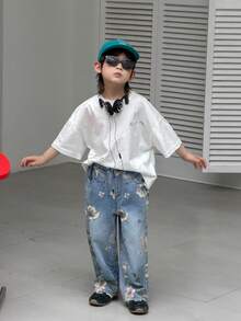 Dazy Kids Floral Pattern Pocket Casual Versatile Daily Wear Jeans For Young Boy - Medium Wash - View 3