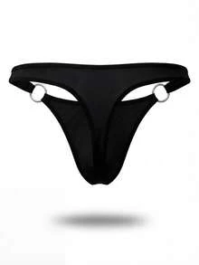 DrisQ DrisQ Men's Solid Color Sexy Thong With Circular Charm Decoration - Black - View 5