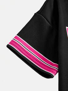 SHEIN Đầm jersey cổ tròn in số phong cách đường phố dành cho bé gái, màu hồng đỏ, đen, chủ đề World Cup. - màu đen - Xem 3
