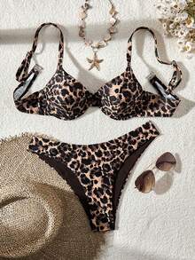 Swim Vcay Áo bikini hai mảnh họa tiết da báo gợi cảm dành cho nữ, thích hợp cho kỳ nghỉ hè và đi biển. - màu nâu - Xem 3