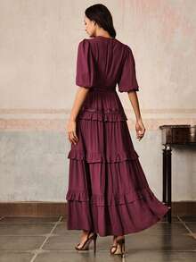 Anewsta Đầm ren đính sequin cổ chữ V màu tím đậm, kiểu dáng nghỉ mát. - Màu tím - Xem 2