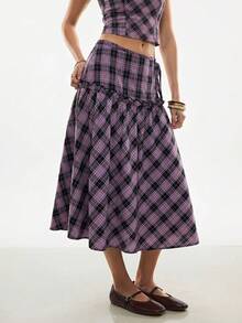 Poéselle Casual Plaid Lace-Up Skirt, Summer - Multicolor - View 6