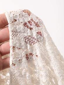 FRIFUL Women's Lace Lantern Sleeve Open Front Loose Jacket - Apricot - View 3