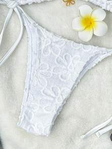 Swim Mod 2pcs/Set Solid Color Sunflower Fabric Triangle Halter Front Chest Fashion Metal Flower Decor Cute Influencer Vacation Bikini Swimwear For Women - White - View 6