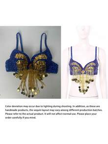Women's Shiny Belly Dance Bra Top, Sequin Fringe Bra Top, Carnival Costume, Dance Wear - Multicolor - View 10