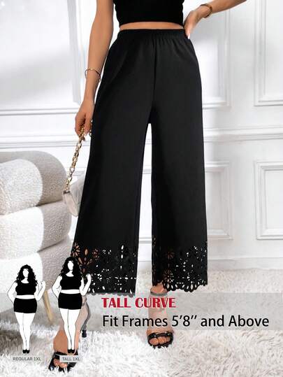 SHEIN Tall CURVE CURVE New Plus Size Women's Tall GirlsWomen Solid Color Elastic Waist Hollow Design Pants, Suitable For Daily Wear,High-Waisted Makes You Look Slimmer And Your Legs Longer, Tall Women Pants,Suitable For Tall Women.High-Waisted Makes You Look Slimmer And Your Legs Longer, Suitable For Tall Women.Old Money Style,Suitable For All Seasons And Occasion,Suitable For Tall Girls& Women, Summer Wide-Leg Pants Pants Summer Summer Wide-Leg Pants Pants Summer Outfits Summer Holiday Outfits Long Summer Pants For Women Spring Outfit ,Wide-Leg Pants,Office Pants,Elegant Pants,Casual Pants, High-Waisted Slimming Wide-Leg Pants For Summer,Elegant Women's Ceremony Pants ,Elegant Pants For Party,Elegant Pants For Ladies,Elegant Long Pants, Vacation Outfits Women,Holiday Outfits For Women,Summer Holiday Outfits,Summer Vacation Outfits,Casual Pants For Women ,Sexy Pants For Women Carnival Women Look 2026 Carnival Costume Women