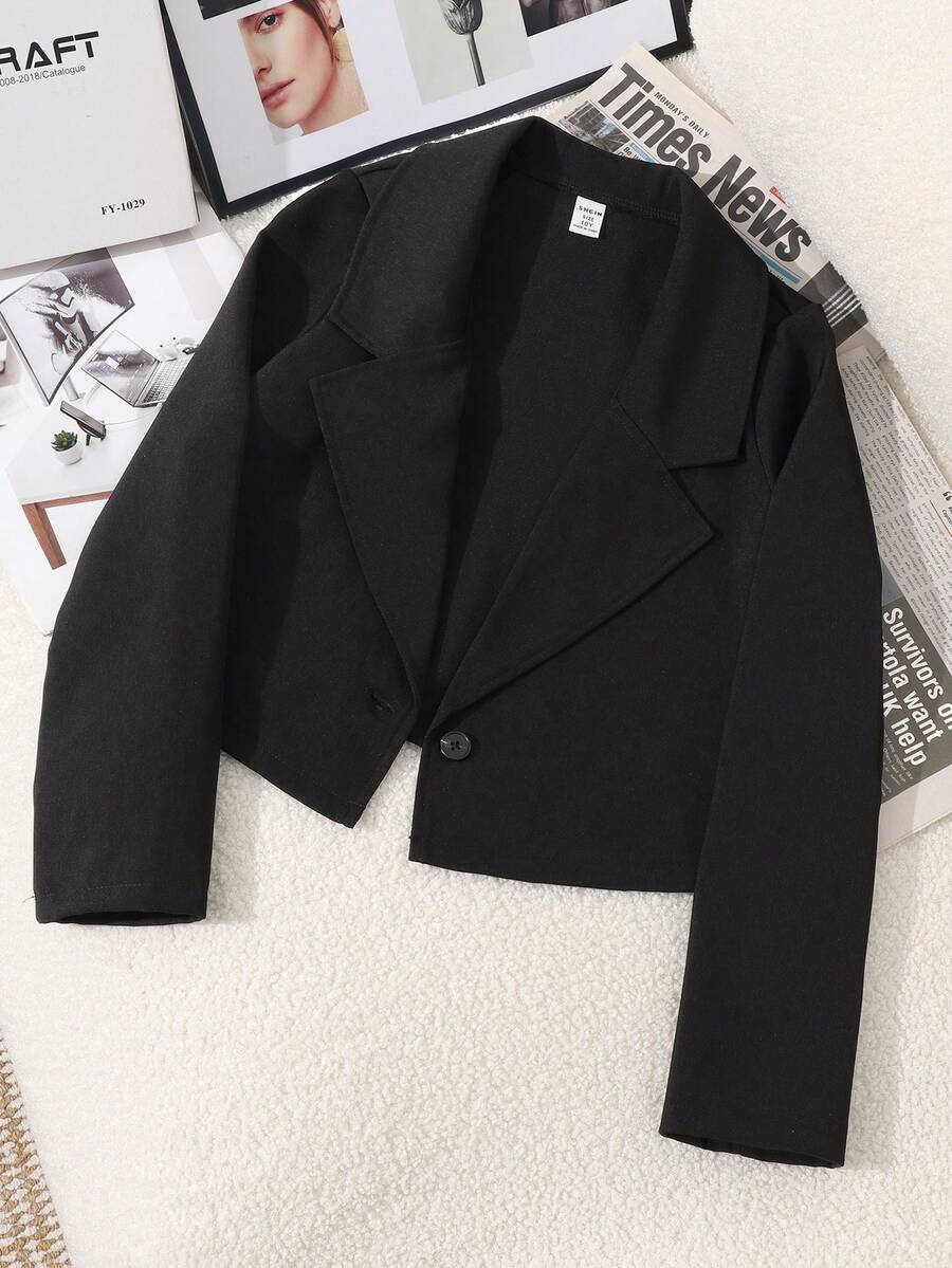 Tween Girl Casual Solid Color Jacket, Suitable For Spring And Autumn Fall Winter - Black - View 1
