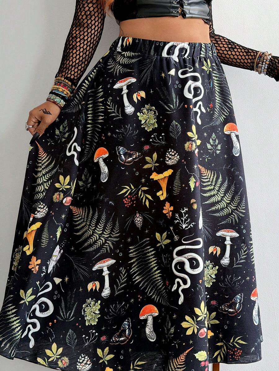 Whyspr Plus Size Floral & Botanical Print Maxi Skirt Fall - Multicolor - View 1
