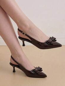 Eladyva Women's Fashion Elegant New Pointed Toe Sexy Mid-Heel Shoes, Party/Formal Dress Sandals, Glossy Patent Leather Design, Summer Kitten Heels, Available In Burgundy, Black, White, Red, 4th Of July Blue, Graceful High Heels - Brown - View 2