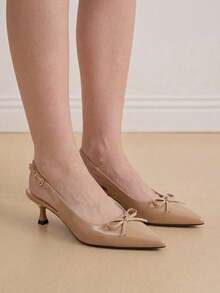 Eladyva Summer Elegant Bowknot Pointed Toe Stiletto Sandals, Sexy Party Dress Shoes For Commuting, Nightclub, Wedding, Outdoor, Buckle Strap Kitten Heels - Apricot - View 6