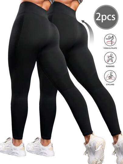 Rhythm Era 2 chiếc quần legging nữ cỡ lớn, cạp rộng, kẻ sọc bên hông, thích hợp cho yoga, thể dục, khiêu vũ, chạy bộ.