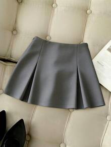 SHEIN PETITE 女士优雅A字裙，灰色，适合通勤 - 灰色 - 查看 1
