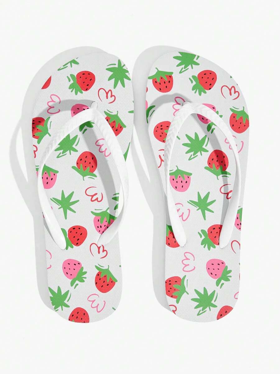 Grefit Women Shoes Summer Print, Rainbow Flower Flip-Flops Women Summer Wear Soft Bottom Cartoon Foot Sandals - Cream White - View 1