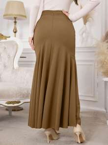 Modelyn Women's Solid Color Casual Versatile Date/Travel A-Line Skirt - Brown - View 2