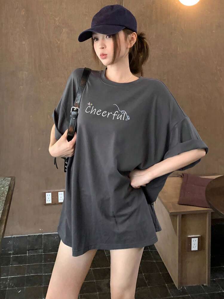 Women's Round Neck Loose Fit Cartoon Print Short Sleeve Casual T-Shirt Vacation Outfits Women