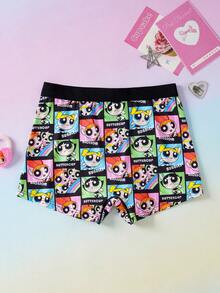 THE POWERPUFF GIRLS X SHEIN 1pc Women's Cartoon Block Print Hipster Panty - Black - View 2