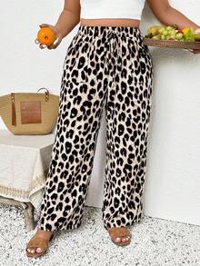 SHEIN Frenchy Quần dài nữ cỡ lớn, kiểu dáng thường ngày, họa tiết da báo, thích hợp cho kỳ nghỉ, mùa hè, có túi. - Nhiều màu - Xem 4