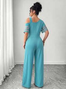 Elenzga Jumpsuit Minimalis Serbaguna Kasual Warna Polos untuk Wanita Ukuran Besar - Baby Blue - View 2