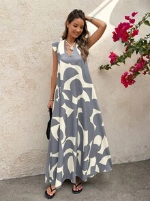 EMERY ROSE Vestido largo retro con estampado para mujer, ropa de otoño - Multicolor - Ver 4