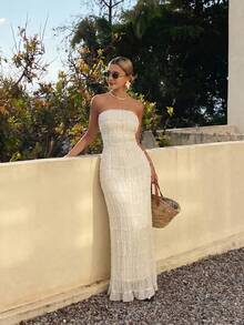 DAZY Vestido con cordones de estilo vacacional para mujeres - Albaricoque - Ver 3