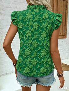 EMERY ROSE Casual Vacation & Daily Wear Ruffle Sleeve Bow Tie Printed Apricot Blouse For Women - Olive Green - View 2