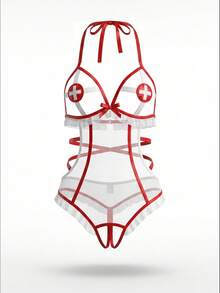 Fantasy Costume Fantasy Costume Trang phục y tá gợi cảm dành cho nữ, thiết kế khoét ngực, hở đáy, thích hợp cho hóa trang Halloween. - trắng - Xem 1