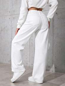 Teen Girl Y2K Casual Washed Retro Washed Mid-Waist Baggy Denim Straight Leg Jeans, Boyfriend Jeans, Halloween ,Fall ,Christmas Pants, Fall Winter Back To School Homecoming Jeans, Streetwear Vintage ,Comfortable And Versatile, For 13-16 Years Old Girls, Suitable For School, Home And Travel - White - View 2