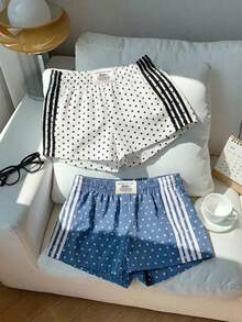 Comfortcana 2 chiếc quần short nữ phong cách đường phố thường ngày, phối màu tương phản, quần short chấm bi, mùa hè - Nhiều màu - Xem 7