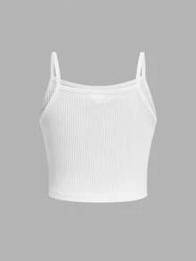 SHEIN 2件套女童纯色针织吊带背心和碎花裙套装 - 白色 - 查看 6