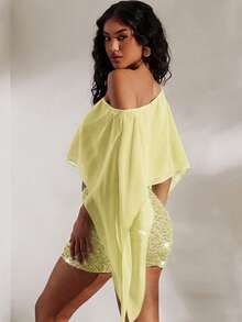 Opulessa 2pcs Solid Color Knit Fitted Tube Top & Asymmetric Neck Loose Woven Blouse Set,Summer Top - Light Yellow - View 2