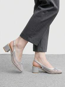 CUCCOO BIZCHIC 女士时尚高跟鞋，蝴蝶结装饰，厚底网纱鞋跟，全球四季通勤，优雅百搭，适合节日度假、办公室户外日常穿着。 - 灰色 - 查看 3