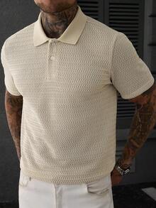 Manfinity CasualCool Camisa polo texturizada color albaricoque para hombre, top minimalista y ligero para ir al trabajo - Albaricoque - Ver 5