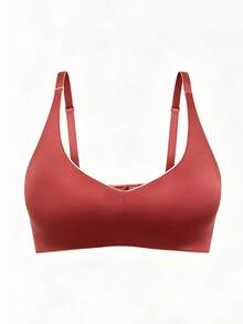 DesireSculpt 1pc Women's Solid Color Casual Comfortable Wireless Bra Pull Up Bra Bra Tops For Women Xxs Bra Push Up Bra Top Burgundy Bra Top - Burgundy - View 3