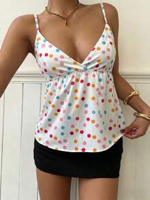Muchica Áo hai dây cổ chữ V chấm bi nhiều màu sắc dành cho nữ, thích hợp cho các buổi đi chơi, phong cách đường phố, phong cách Y2K và trang phục mùa xuân/hè. - Nhiều màu - Xem 3