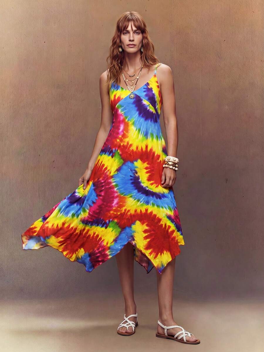 Gaun Selop Liburan Tanpa Punggung Motif Ombre Fembélia, Gaun Mini Wanita - MultiWarna - View 1