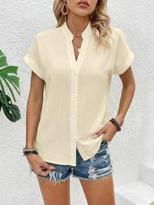 Zayélia Women's Solid Color Batwing Short Sleeve Blouse,Short Sleeve Tops - Apricot - View 6