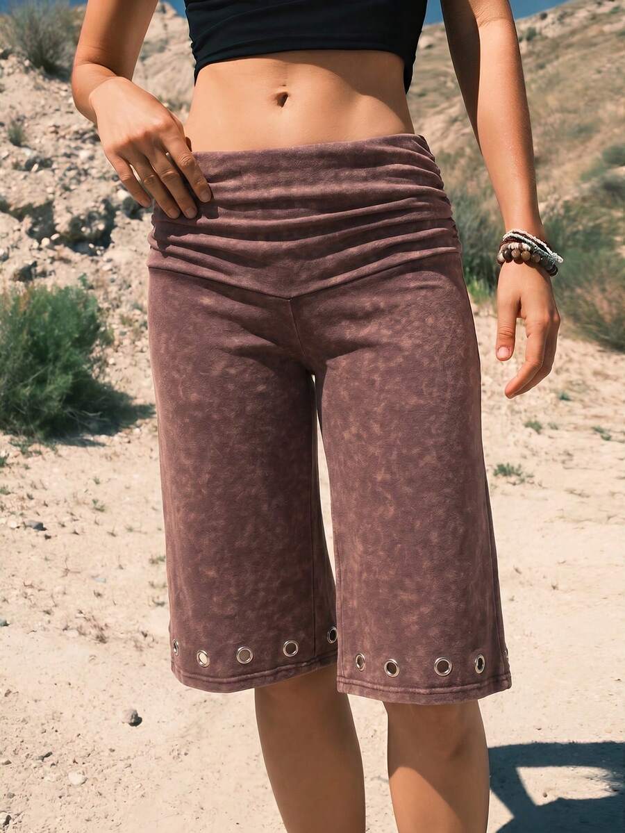 Easelle Quần short nữ dáng bohemian mùa hè, kiểu vintage, đính sequin kim loại, cạp thấp, màu nâu cà phê. - Cà phê nâu - Xem 1