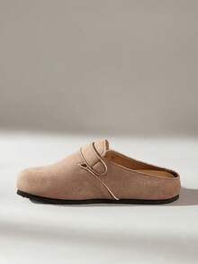 Solecia Closed Toe Metal Buckle, Retro Commuter Slim Mules Shoes - Kyung Velvet Brown - View 3