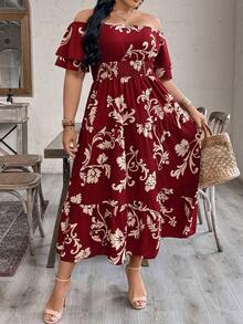GlowEve CURVE Vestido rojo elegante y romántico de hombros descubiertos para mujer de talla grande, para verano - Rojo - Ver 4