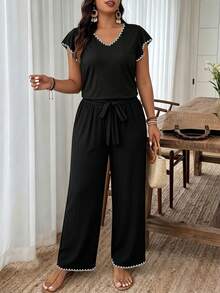 SHEIN Frenchy Bộ 2 món dành cho nữ cỡ lớn, gồm áo và quần tay bồng thêu họa tiết vỏ sò. - Nhiều màu - Xem 5