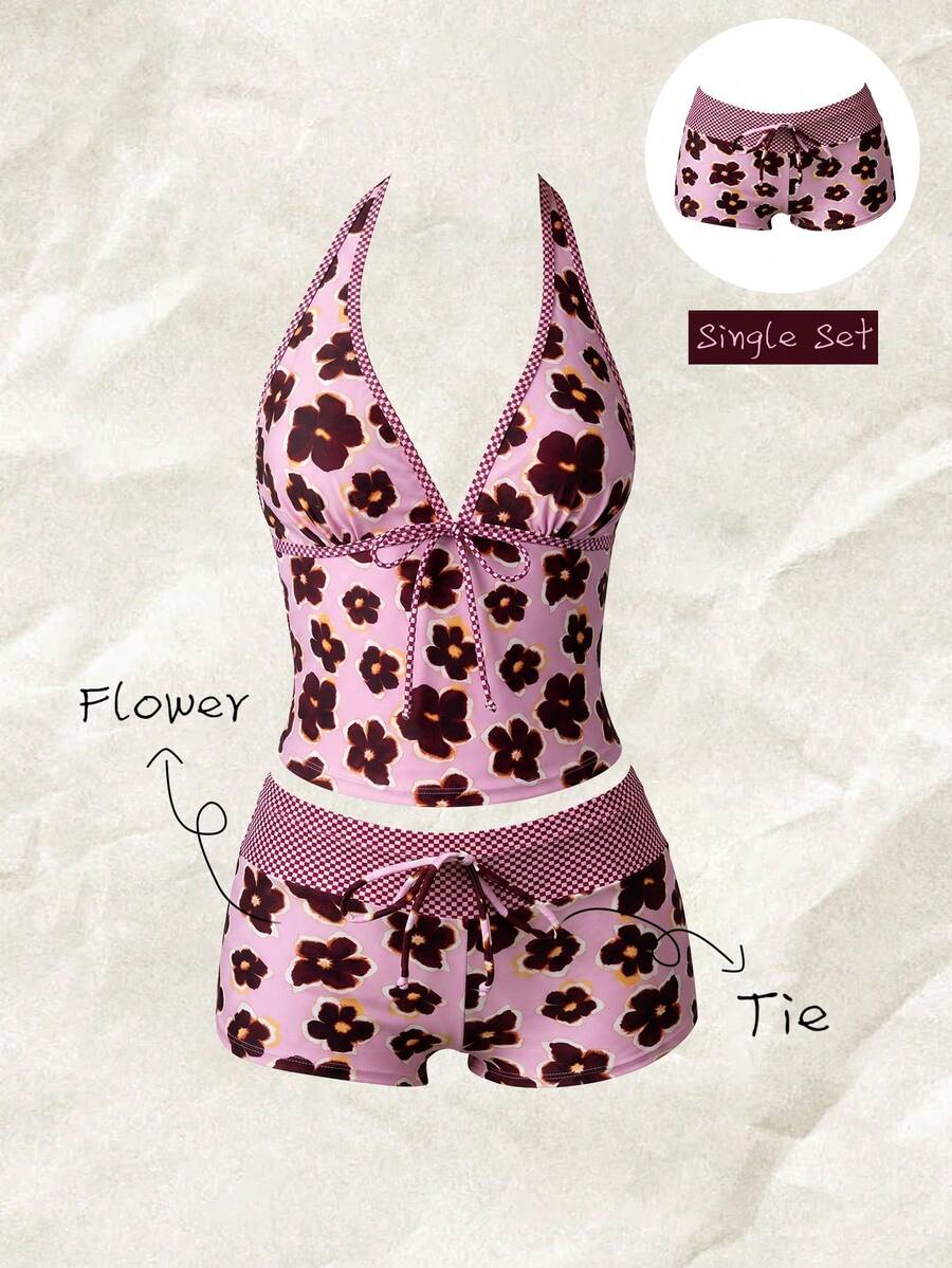 Elavelle Women's High Waist Bowknot Printed Bikini Bottom, Spring/Summer - Multicolor - View 1