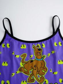 SCOOBY-DOO X SHEIN 大码女士内衣套装，吊带背心和内裤 - 紫色 - 查看 4